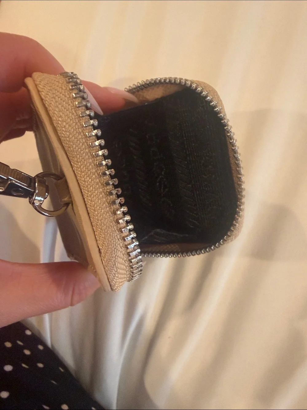 Beige Zip Card Case Wallet - card holder key chain